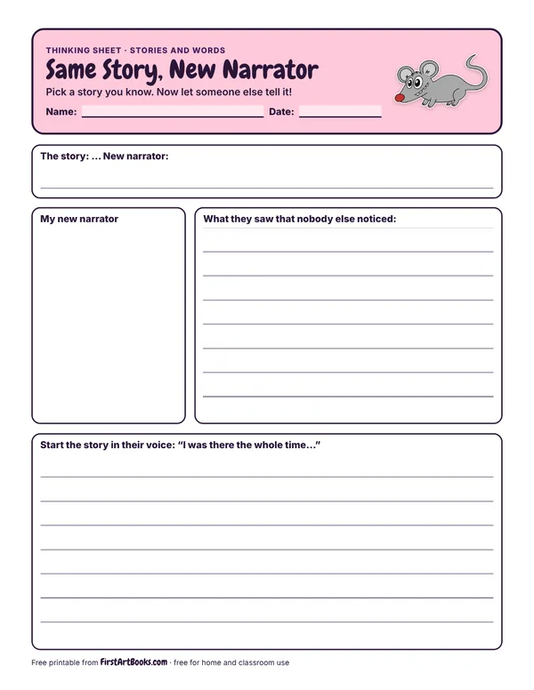 Preview of the Same Story, New Narrator thinking sheet