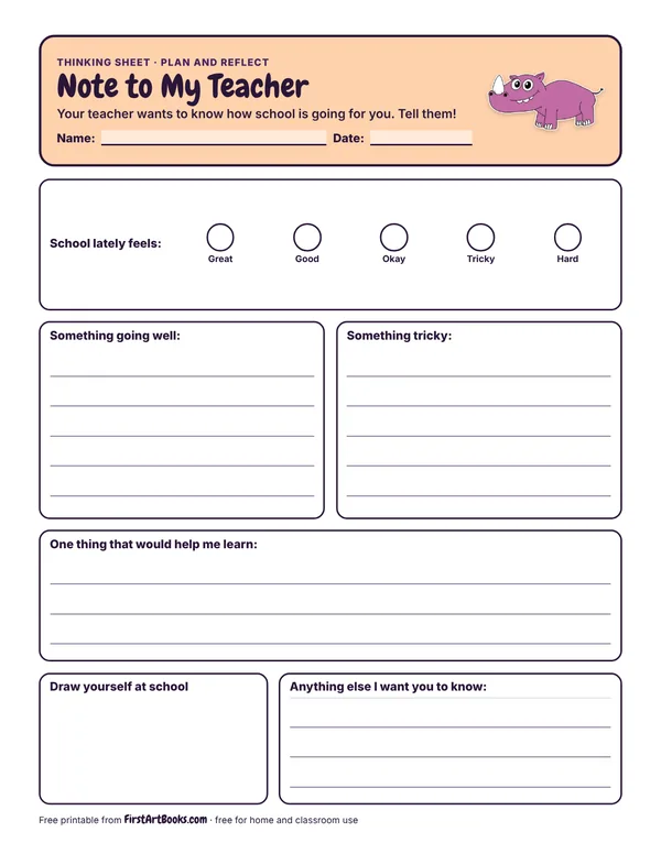Preview of the Note to My Teacher thinking sheet