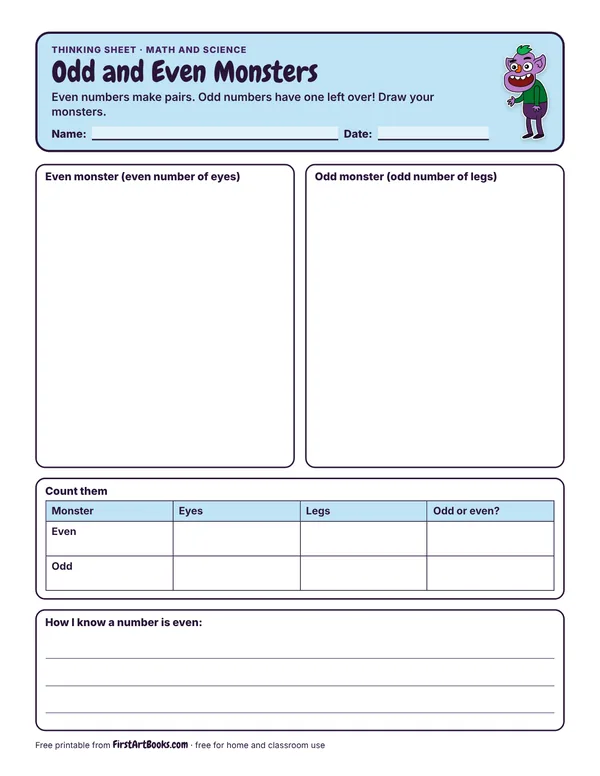 Preview of the Odd and Even Monsters thinking sheet