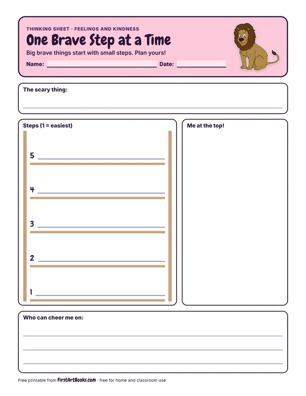 Preview of the One Brave Step at a Time thinking sheet