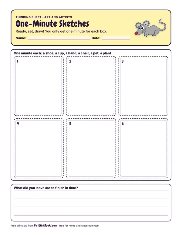 Preview of the One-Minute Sketches thinking sheet