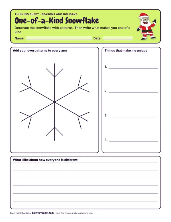 Preview of the One-of-a-Kind Snowflake thinking sheet