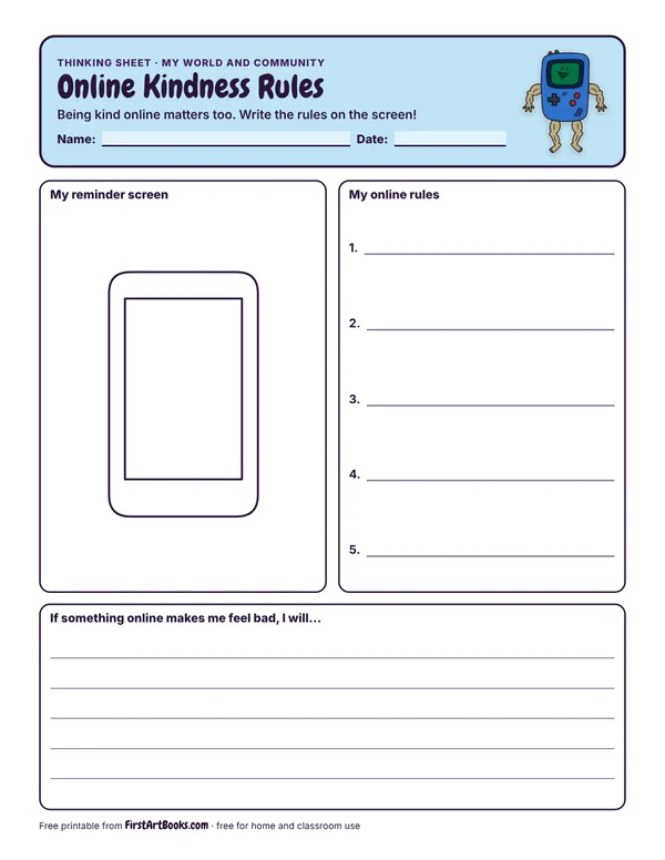 Preview of the Online Kindness Rules thinking sheet