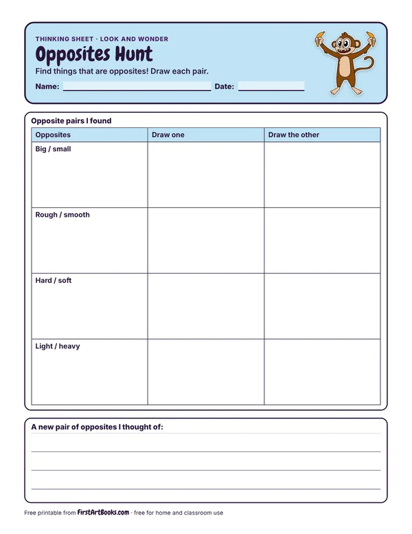 Preview of the Opposites Hunt thinking sheet