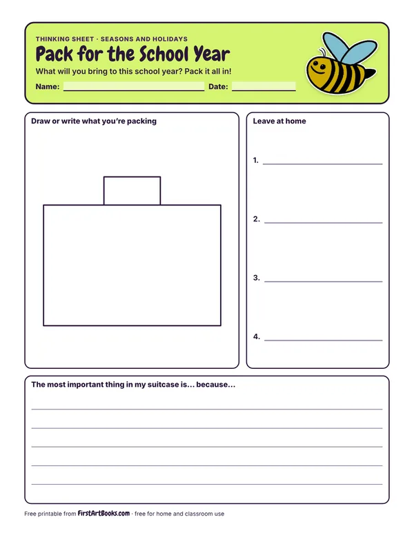 Preview of the Pack for the School Year thinking sheet