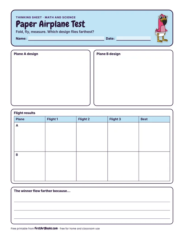 Preview of the Paper Airplane Test thinking sheet