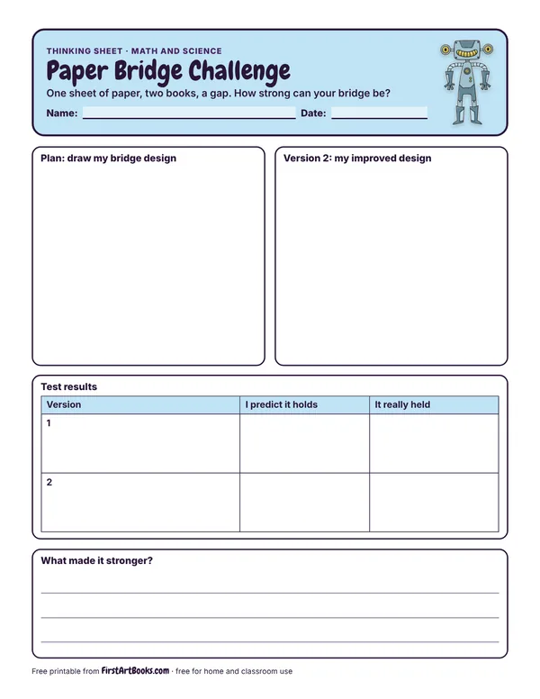 Paper Bridge Challenge thinking sheet
