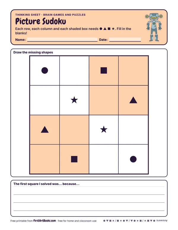 Preview of the Picture Sudoku thinking sheet
