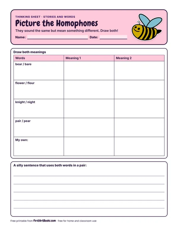 Preview of the Picture the Homophones thinking sheet