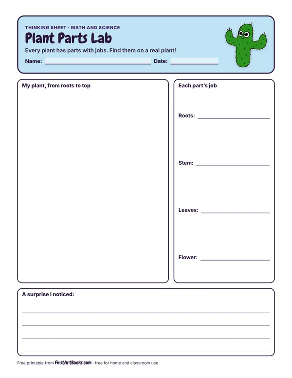 Preview of the Plant Parts Lab thinking sheet