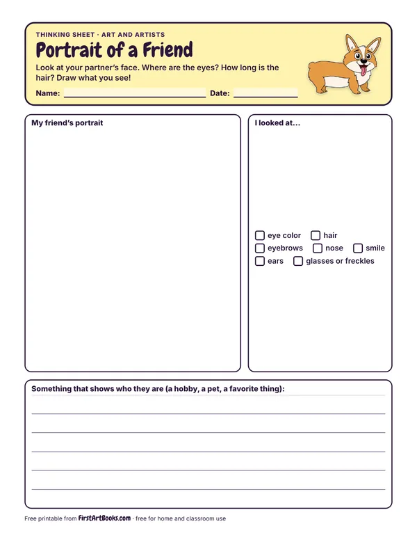 Preview of the Portrait of a Friend thinking sheet
