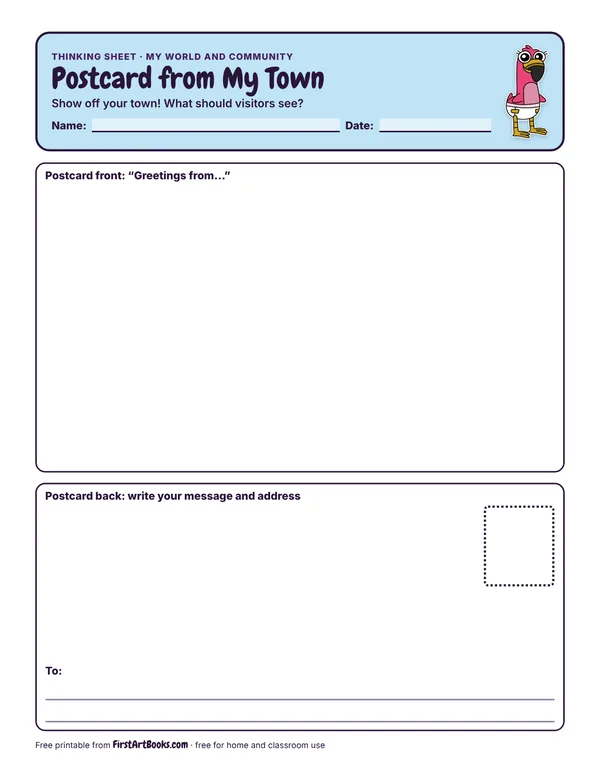 Preview of the Postcard from My Town thinking sheet