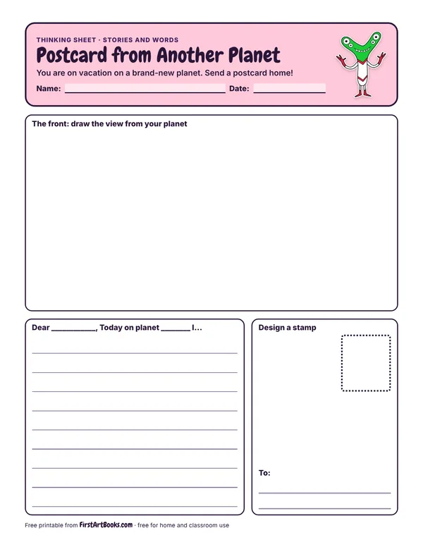 Postcard from Another Planet thinking sheet