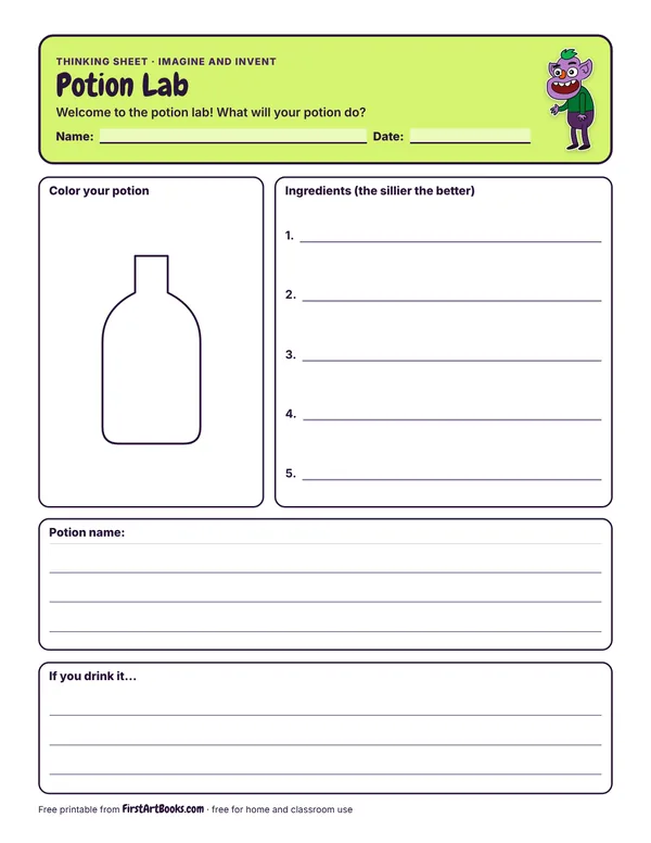 Preview of the Potion Lab thinking sheet