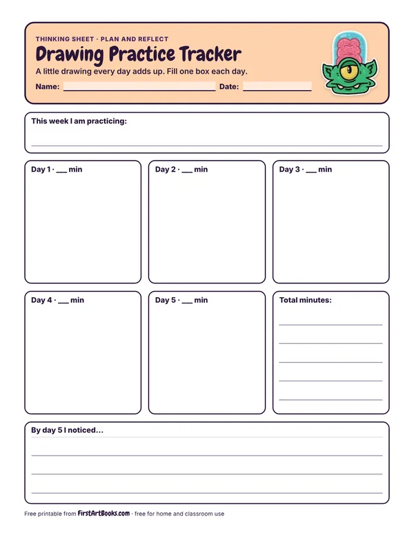 Drawing Practice Tracker thinking sheet
