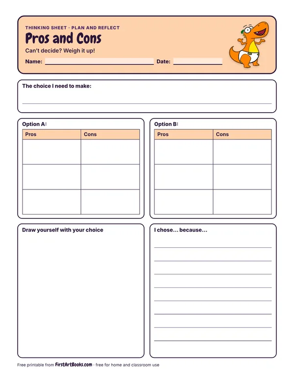 Preview of the Pros and Cons thinking sheet