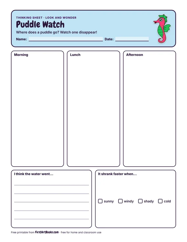 Preview of the Puddle Watch thinking sheet