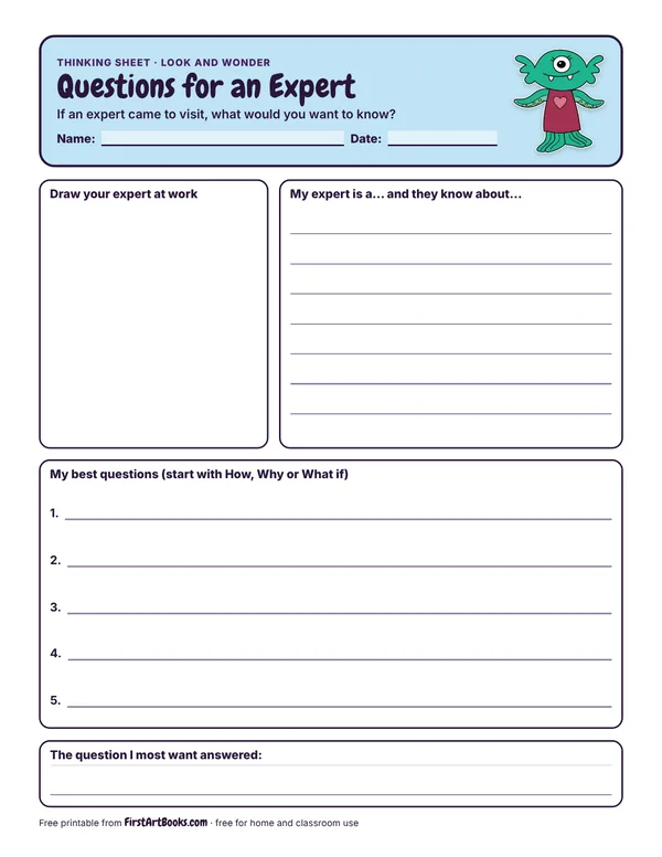 Preview of the Questions for an Expert thinking sheet