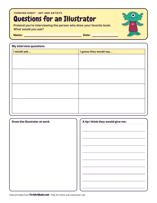 Preview of the Questions for an Illustrator thinking sheet