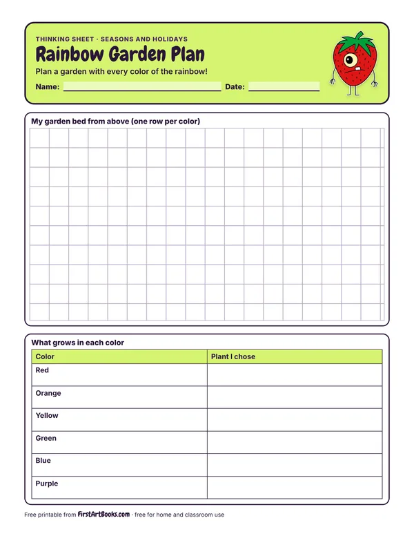Preview of the Rainbow Garden Plan thinking sheet