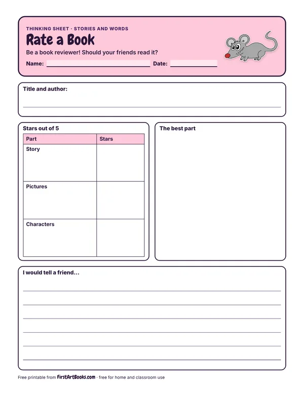 Preview of the Rate a Book thinking sheet