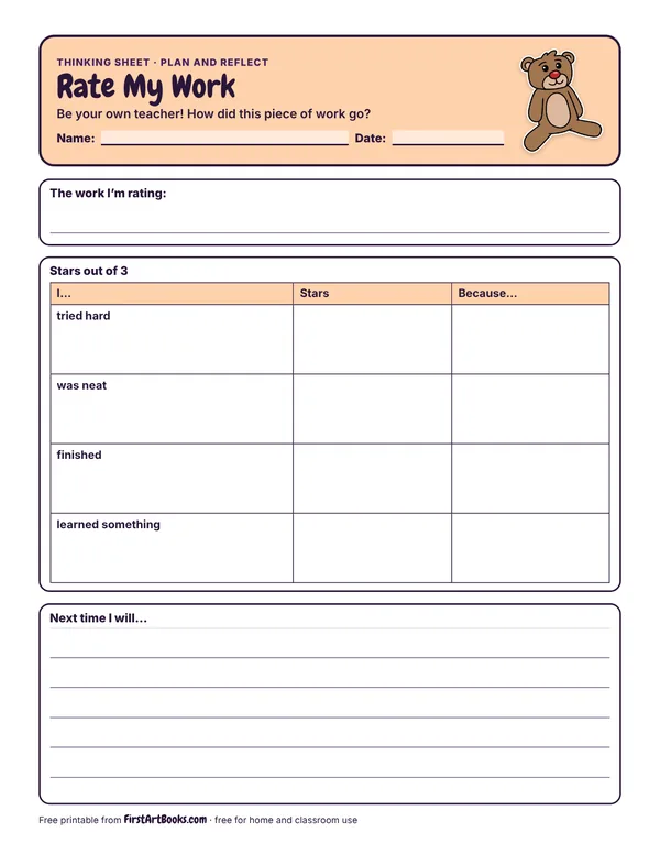 Preview of the Rate My Work thinking sheet