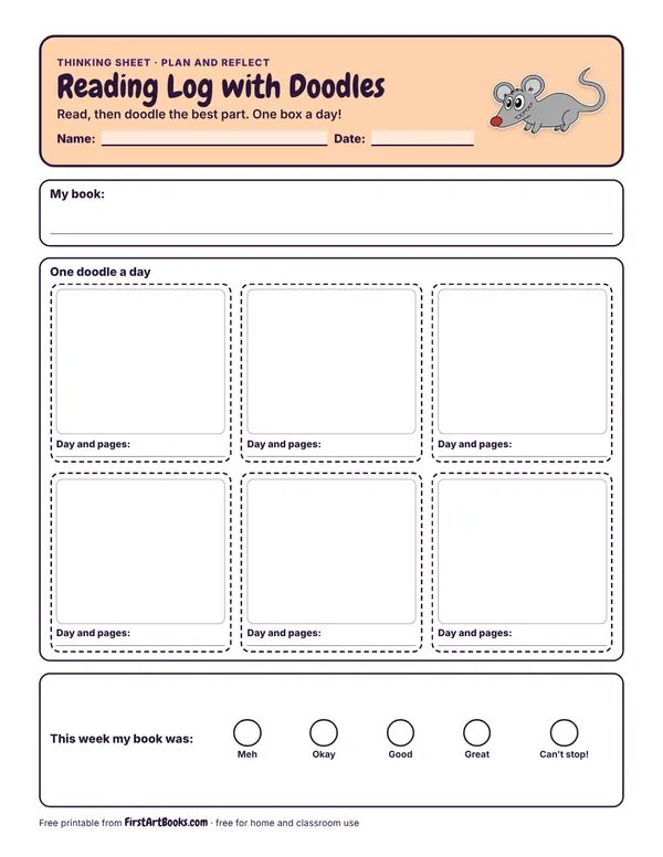 Preview of the Reading Log with Doodles thinking sheet