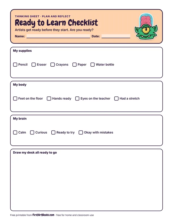 Ready to Learn Checklist thinking sheet