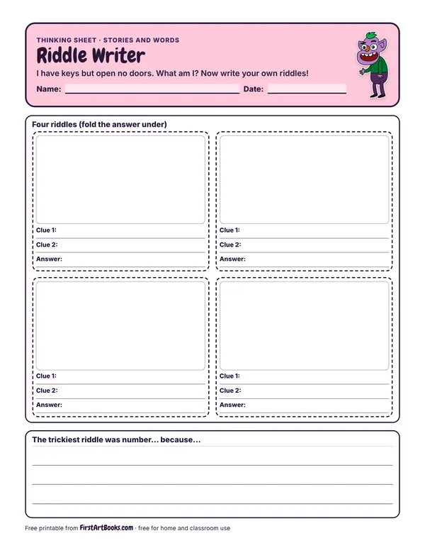 Preview of the Riddle Writer thinking sheet