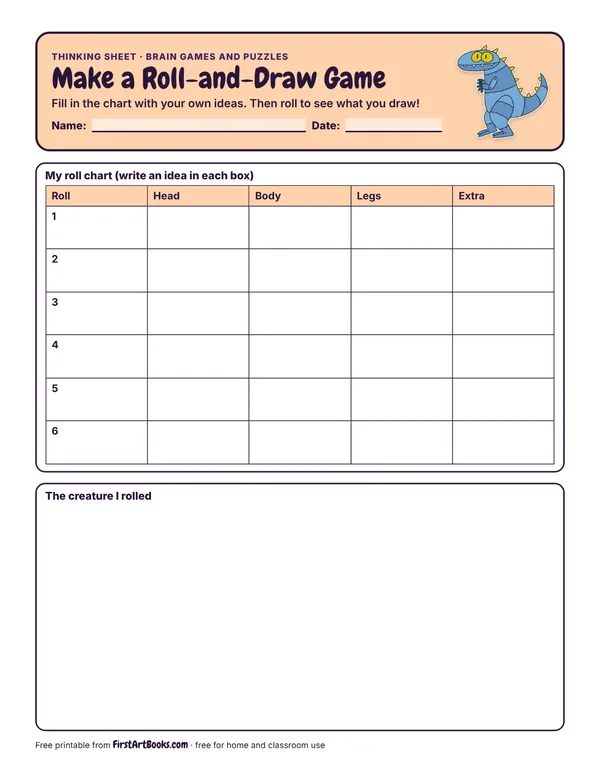 Preview of the Make a Roll-and-Draw Game thinking sheet