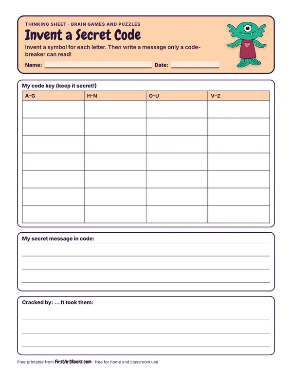 Preview of the Invent a Secret Code thinking sheet