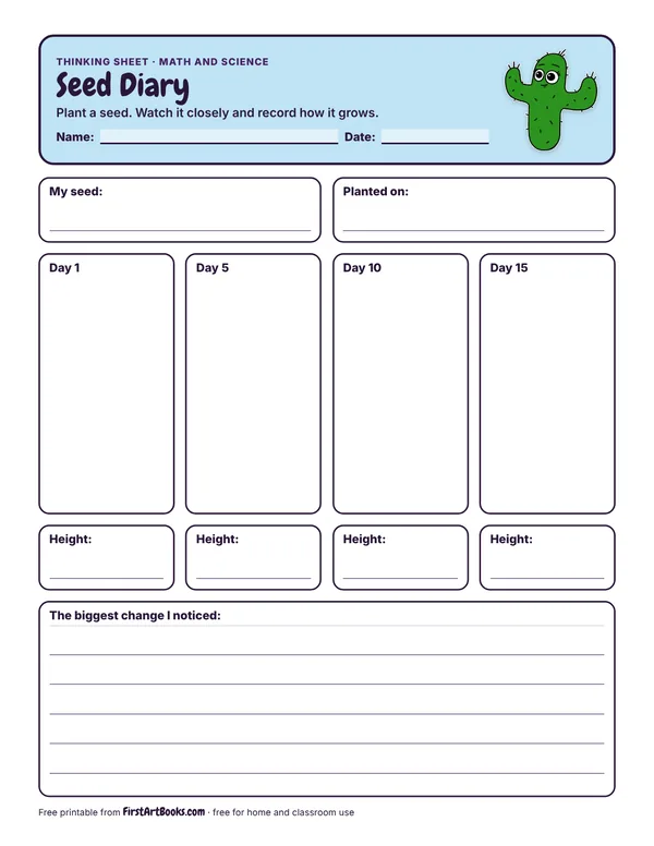 Seed Diary thinking sheet