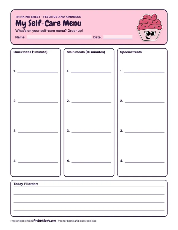 Preview of the My Self-Care Menu thinking sheet