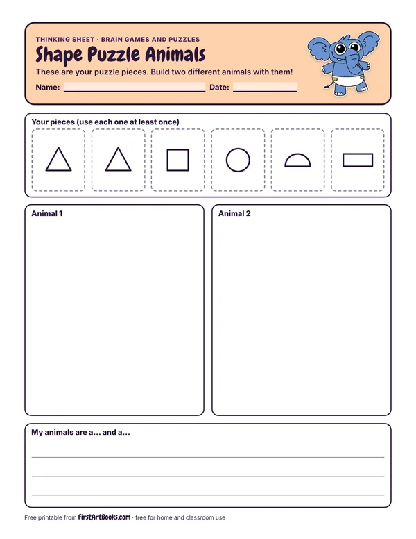Preview of the Shape Puzzle Animals thinking sheet