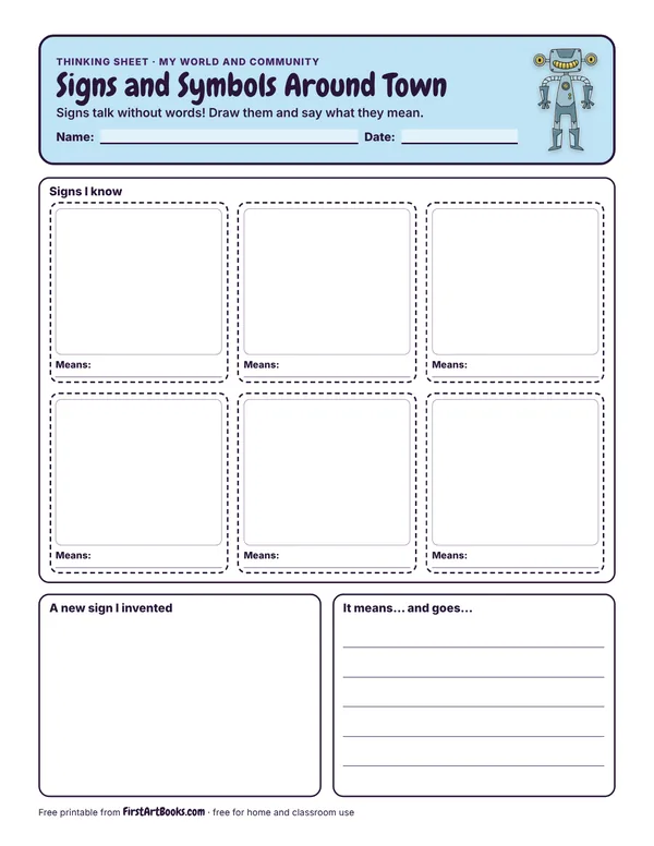 Preview of the Signs and Symbols Around Town thinking sheet