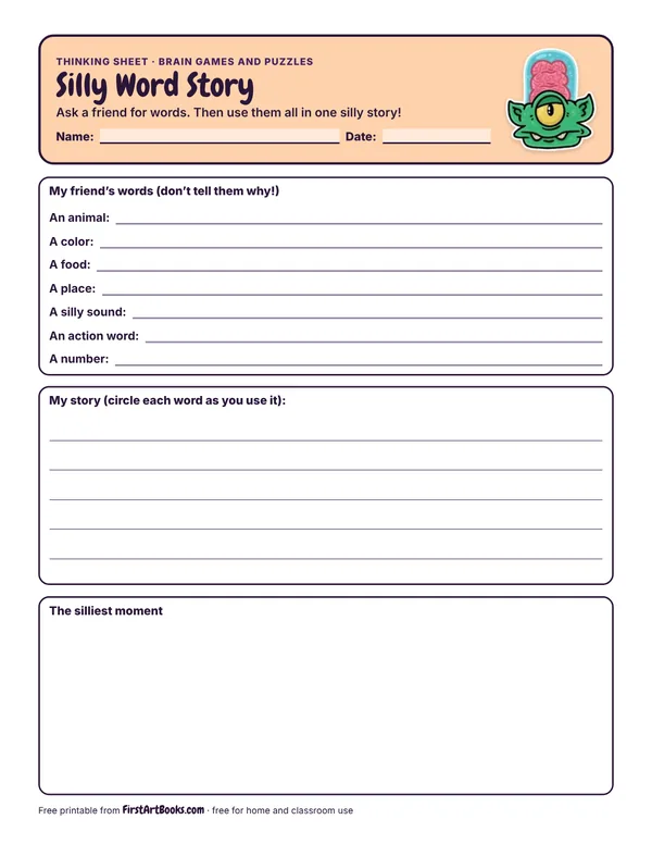 Preview of the Silly Word Story thinking sheet