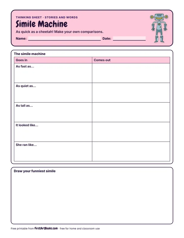 Preview of the Simile Machine thinking sheet