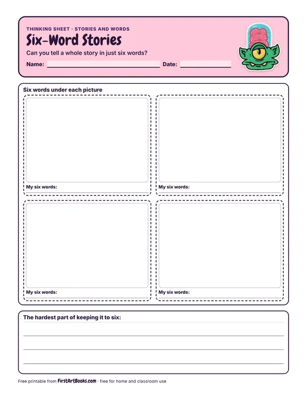 Preview of the Six-Word Stories thinking sheet