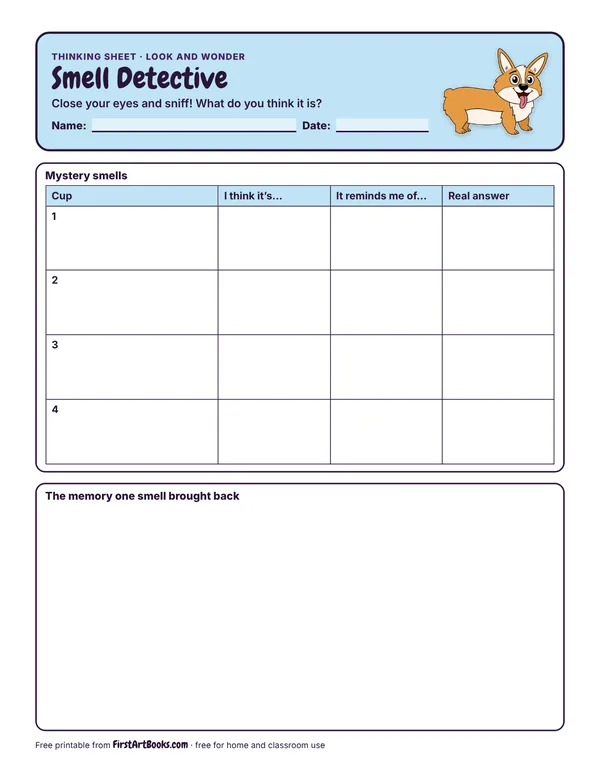 Preview of the Smell Detective thinking sheet