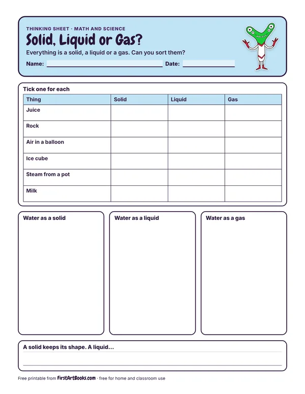 Preview of the Solid, Liquid or Gas? thinking sheet