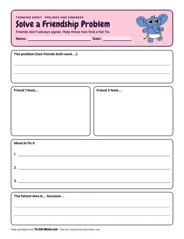 Solve a Friendship Problem thinking sheet