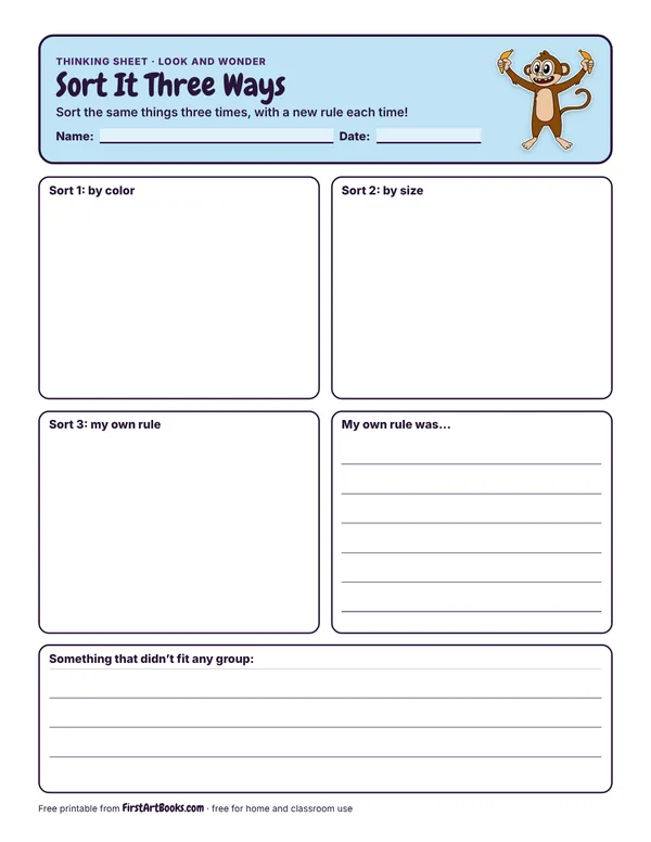 Preview of the Sort It Three Ways thinking sheet