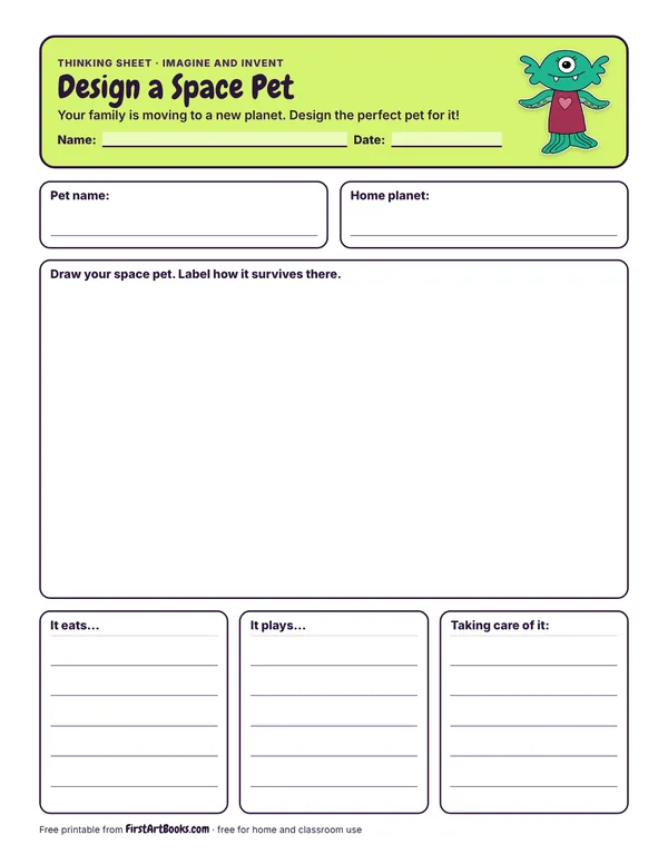 Design a Space Pet thinking sheet