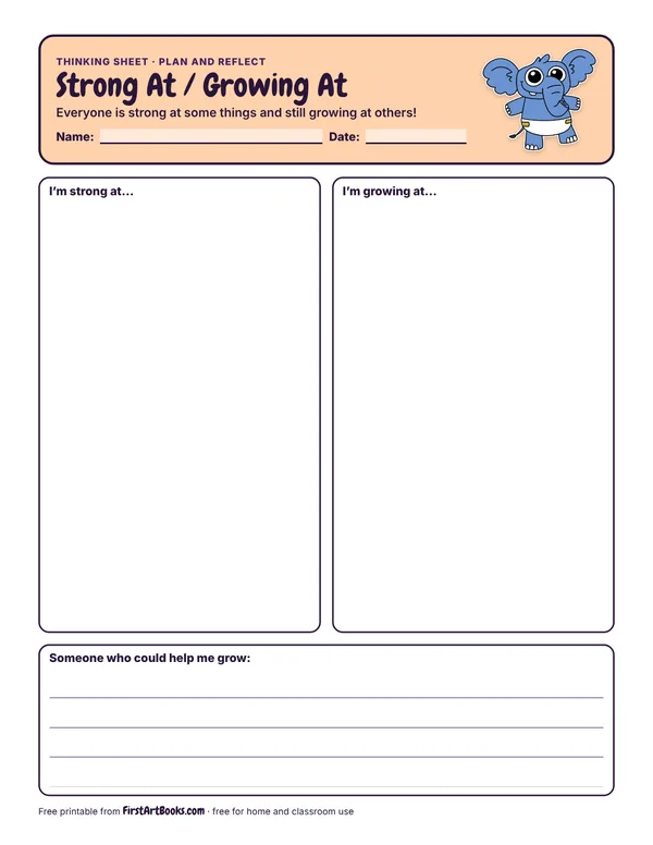 Preview of the Strong At / Growing At thinking sheet