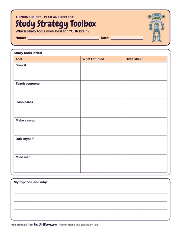 Preview of the Study Strategy Toolbox thinking sheet