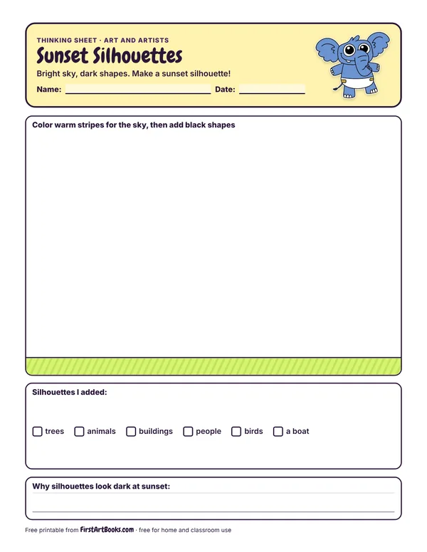 Preview of the Sunset Silhouettes thinking sheet