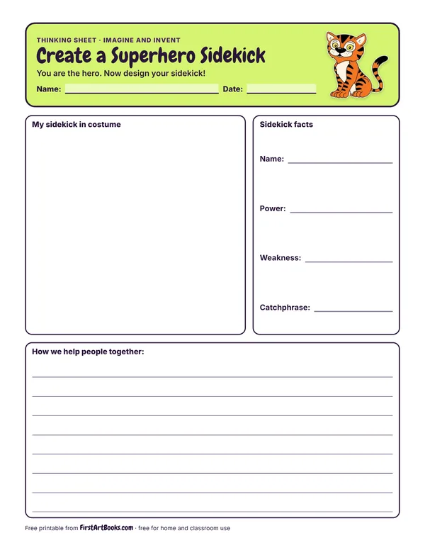 Create a Superhero Sidekick thinking sheet