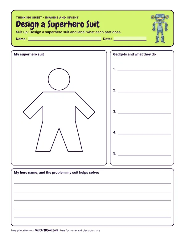 Preview of the Design a Superhero Suit thinking sheet