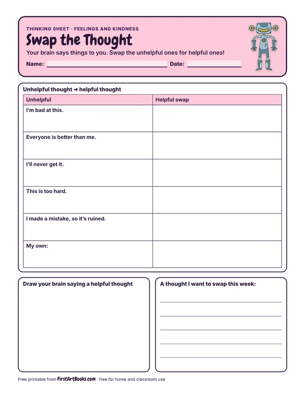 Preview of the Swap the Thought thinking sheet