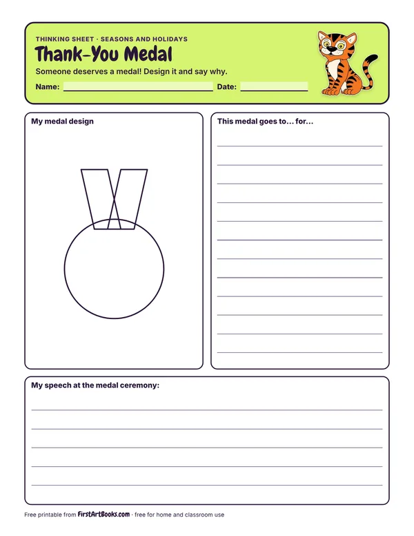 Preview of the Thank-You Medal thinking sheet